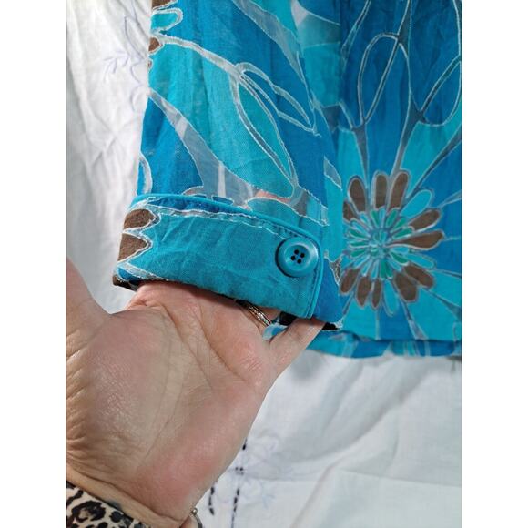Shacket Shirt Blue Black Burnout Women's Size M L Floral 3/4 Sleeve Semi-sheer - Picture 8 of 12